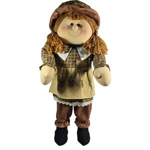 Harvest Kids Autumn‎ Fest Girl Doll Figurine Fall Decor Plaid Dress 28" Tall